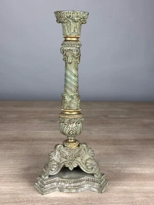 Ancien bougeoir tripode tête de béliers louis XVI fonte Bronze 19 ème candélabre - Photo 1/4