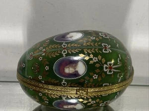 Limoges France Porcelain Trinket Box Egg Shaped Portraits Scene - Picture 1 of 18