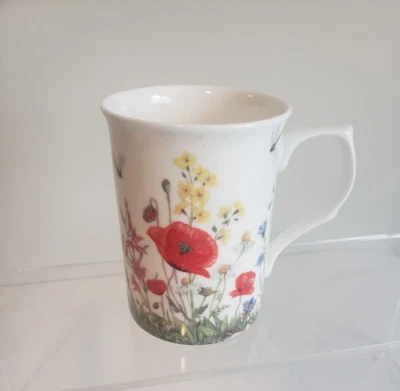 Stechcol Gracie Bone China Floral White Red Poppy Porcelain Coffee Mug Tea Cup - Image 1 of 4