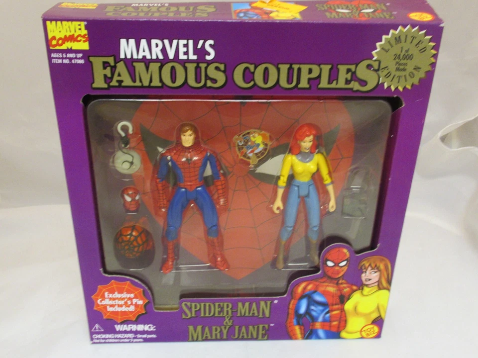 Spider-man & Mary Jane Marvel Famous Couples Set 2pk MIB Toy Biz 1996 Spiderman