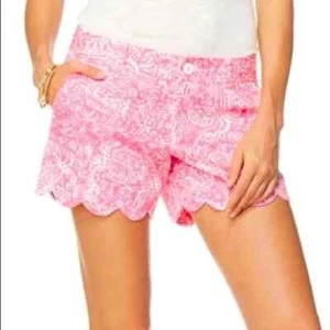 Ladies Lilly Pulitzer Pink White Get Crackin' Scallop Hem Buttercup Shorts Sz 4 - Bild 1 von 6