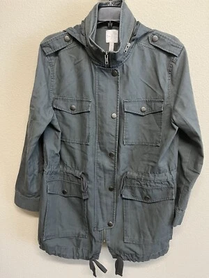 Leith Utility Olive Green Jacket Sz Small Full Zip Snap Closure Hidden Hoodie - Image 1 of 4