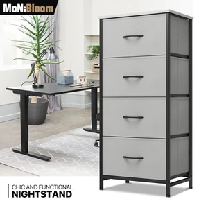 4 Fabric Drawers Gray Nightstand Bedside Table End Table Organizer Storage Chest - Picture 1 of 10