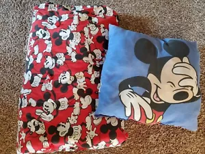 Handmade Homemade Mickey Mouse Bed Quilt Blanket Throw 56x78" And Pillow 18x20" - Picture 1 of 8