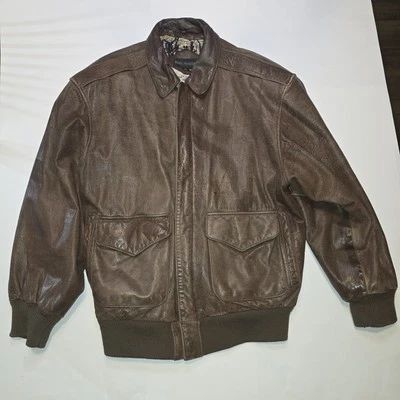 Chaqueta De Colección Bay Waters Cuero Marrón Para Hombre con Forro Estampado Globo Mediano Foto 1 de 4