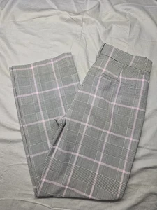 J Crew Pants Womens 6 Gray Pink Plaid Wool Blend Straight Leg Trousers Office - Picture 1 of 7