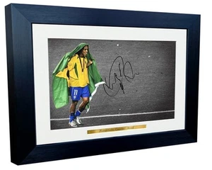 A4 12x8 Signed Ronaldinho Brazil Barcelona Autograph Photo Picture Frame Gift BW - Picture 1 of 2