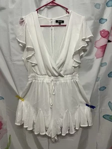 Trixxi V Neck Surplice Fit & Flare Jumper Shorts Dress White| Size L - Picture 1 of 12