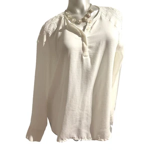 NWT Ana and Rose Cream White Lace Career Partial Button Sheer Blouse in Size XL - Picture 1 of 9