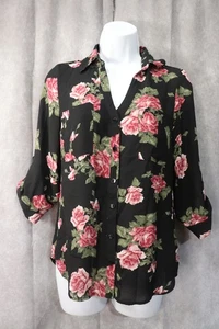 IZ Byer Damen Bluse schwarz Blumenmuster Langarm Knopfleiste Größe XS - Bild 1 von 3