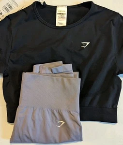 Top corto y leggings Gymshark pequeños nuevos negros grises - Imagen 1 de 12