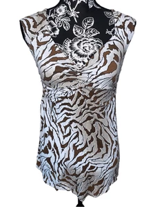 Y2K Zebra Print Tank Top Wide Strap Beach Coquette Summer Babydoll Cottage - Picture 1 of 9