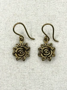Vintage 925 Sterling Silver Gold Vermeil Ornate Rose Flower Dangle Drop Earrings - Picture 1 of 19