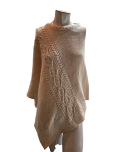 Alashan Luxe Damen Pullover O/S Creme Superwash Wolle Kaschmir Zopfmuster Poncho - Bild 1 von 8