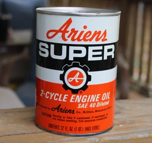 FULL NEAR MINT 1960s era ARIENS MOWERS SUPER 2 CYCLE MOTOR OIL Old 1 qt. Tin Can - Picture 1 of 7