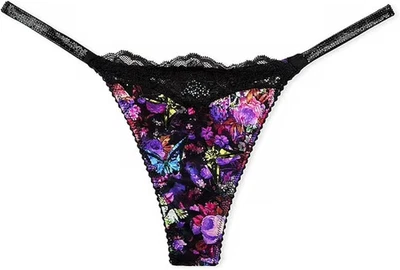 XL VICTORIA'S SECRET Moody Floral SHINE STRAP Thong Panty RHINESTONE Silky &Mesh - Image 1 of 4