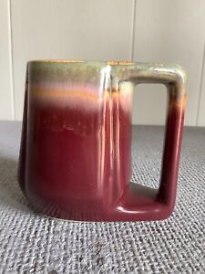 Signed Vintage Rodolfo Padilla Red Drip Glaze Stoneware Flat Coffee Mug Mexico 