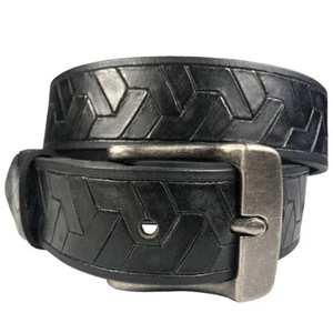 1.25" Geometric Weave Black Buffalo Leather Belt Handmade Canada by Zelikovitz - Picture 1 of 16