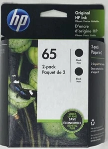 HP 65 Black Ink Cartridge Twin Pack 1VU22AN 2 x N9K02AN Genuine OEM Retail Box - Picture 1 of 15