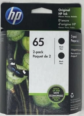 Cartucho de tinta negro HP 65 paquete doble 1VU22AN 2 x N9K02AN genuino OEM caja al por menor Foto 1 de 4