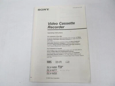 Original Owners Manual for SONY SLV-N55, SLV-N77, SLV-N88 VHS VCR. 2002 EDITION - Image 1 of 3