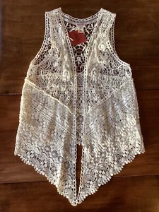 MOSSIMO Bohemian Lace Open Front Vest BOHO CHIC 100% Cotton Ivory Medium - Large - Bild 1 von 14