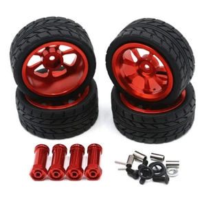 4PCS RedWheels Rim Hubs + Rubber Tires 1/14 RC Car Parts For Wltoys 144001 - Picture 1 of 6