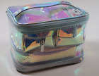 CLAIRE’S - SILVER HOLOGRAPHIC 4-IN-1 MAKEUP TRAVEL STORAGE CASES - 4 PACK