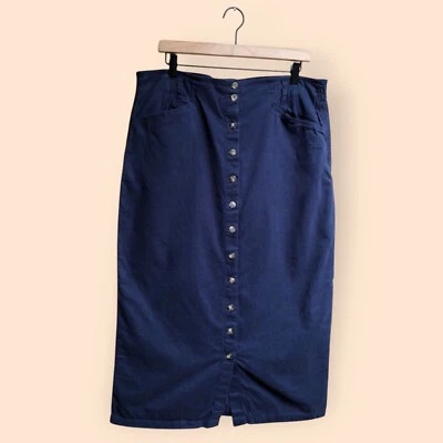 Falda informal vintage años 90 Boundary Waters algodón azul marino botón delantero para mujer 14 Foto 1 de 4