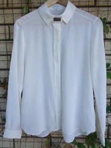 WITCHERY Cream Silk with Unique Silver Clasp Long Sleeve Blouse Size 10 - Picture 1 of 5