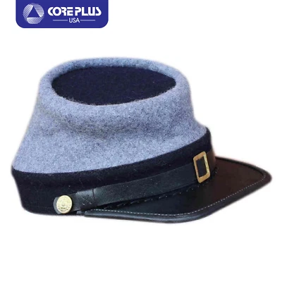Civil War Confederate Marine Officer Kepi-Navy Blue Top & Band with Leather Peak - Image 1 of 2