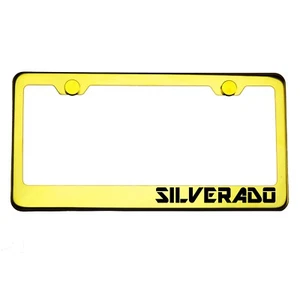 Gold Chrome License Plate Frame SILVERADO Laser Engraved Metal Screw Cap - Picture 1 of 8