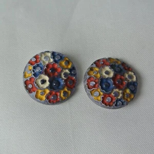 Vintage Antique Czech Art Deco 3-Dimensional Glass Flower Buttons Pair - Picture 1 of 8