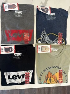 LOT OF 4 NEW WITH TAGS LEVI STRAUSS MENS SHORT SLEEVE GRAPHIC TEES T-SHIRTS SML - Picture 1 of 13