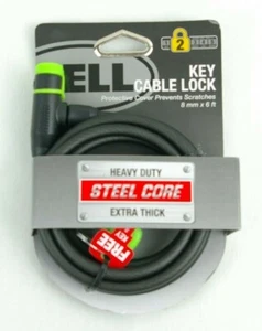 Bell Key Cable Bike Lock W/2 Keys 8mm x 6ft Heavy Duty Steel Core Extra Thick - Picture 1 of 12