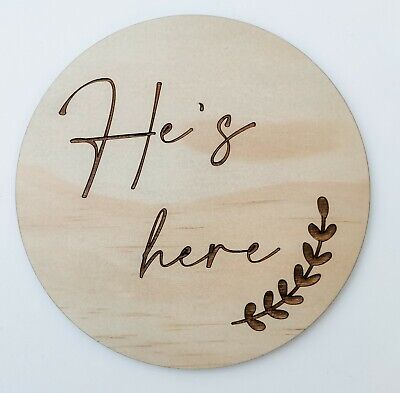 He's Here Baby Announcement Arrival Disc - Gender Reveal Sign • 17$