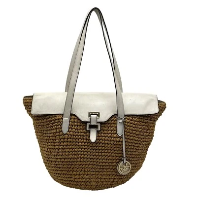 Michael Kors White Leather Woven Straw Large Naomi Tote Bag - Image 1 of 4