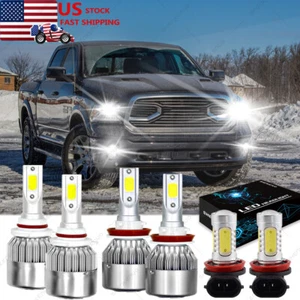 For Dodge RAM 1500 2019 2020 - 6x White LED Headlight Hi/Lo +Fog Light Bulbs Kit - Picture 1 of 12
