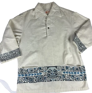 Liberty House Men's Vintage Lolani Cream Blue Hawaiian Shirt Size M - Picture 1 of 9
