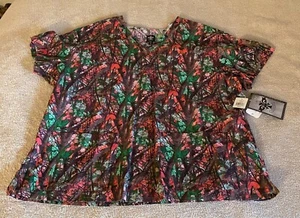 Neu mit Etikett Med Couture Peeling-Top Größe 3XL rosa koralle Camouflage Blätter Bäume V-Ausschnitt neu - Bild 1 von 12