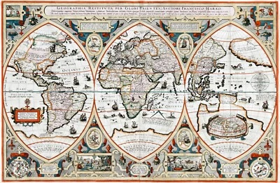 1618 World Map Geographica Restituta Verhaer History 11x16 Wall Art Poster Decor - Image 1 of 4