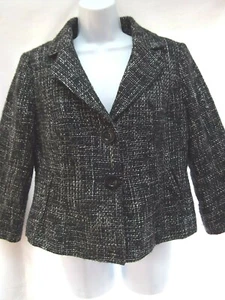 Ann Taylor blazer jacket sz 10 marl tweed blk wht lined invert pleat cuff MINT - Picture 1 of 7