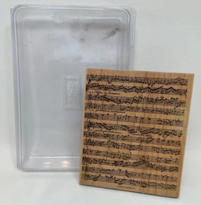 Резиновый штамп Stampin' Up MUSIC SCORE фон смонтированный на дереве с коробкой - Изображение 1 из 2
