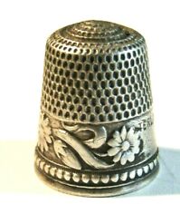 ANTIQUE STERLING SILVER THIMBLE STERN BROS FLORAL DECOR SMALL SZ 8 W/ANCHOR MARK