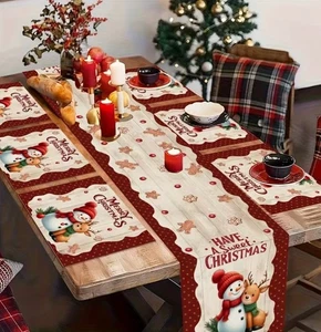 Weihnachts-Schneemann-Tischläufer, frohe Weihnachtsdekorationen Tischdecke - Bild 1 von 2