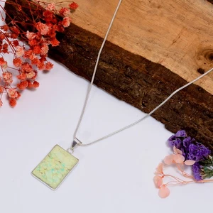 Collar colgante de plata de ley 925 con piedras preciosas crisoprasa de limón 18" k288 - Imagen 1 de 6