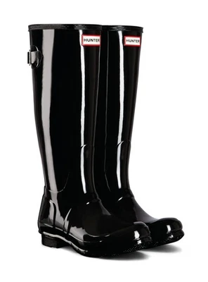 Botas informales Hunter Original Back Adjust Gloss para mujer, negras, W8 Foto 1 de 4