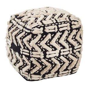 Pemberly Row Transitional 18"H Fabric Pouf in Black Finish/Neutral - Picture 1 of 5