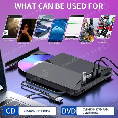 7 IN 1 External CD DVD Drive Type C USB 3.0 Disc Player Burner Writer For Laptop - image 1 of 4