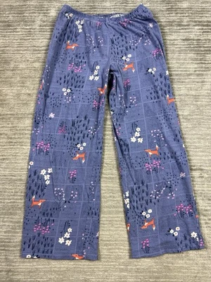 Hue Pajama Pants Womens Medium Purple Fox Flowers Print Pull On Cotton - Image 1 of 4
